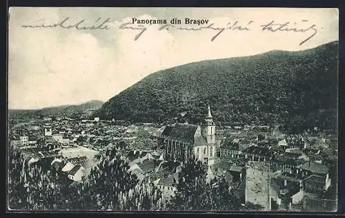 AK Brasso / Kronstadt, Panorama mit Kirche