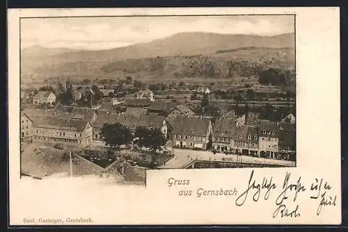 AK Gernsbach, Ortsansicht mit Bergpanorama aus der Vogelschau