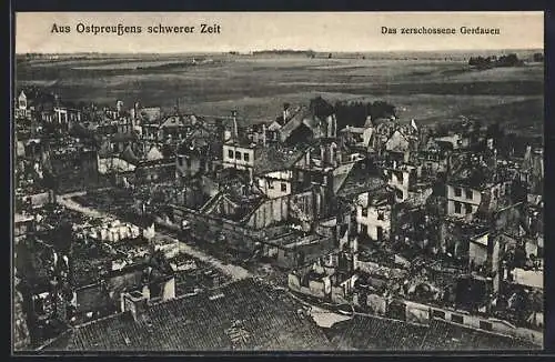 AK Gerdauen /Ostpreussen, Zerstörte Stadt nach Angriff