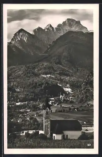 AK Mojstrana, Ortsansicht mit Bergpanorama