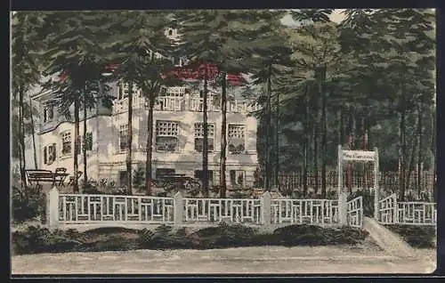 Künstler-AK Voerde / W., Gasthof Haus Tanneneck mit Garten