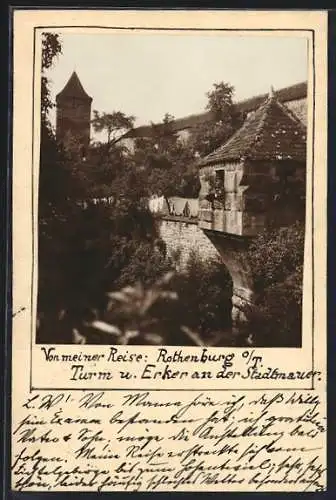 AK Rothenburg o. T., Turm und Erker an der Stadtmauer