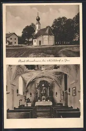 AK Bad Annabrunn bei Mühldorf a. Inn, Kirche, Innen- und Aussenansicht