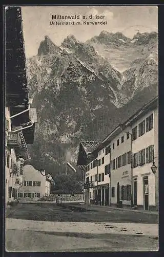 AK Mittenwald a. d. Isar, Untermarkt mit Karwendel