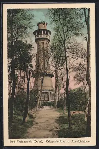 AK Bad Freienwalde, Kriegerdenkmal & Aussichtsturm