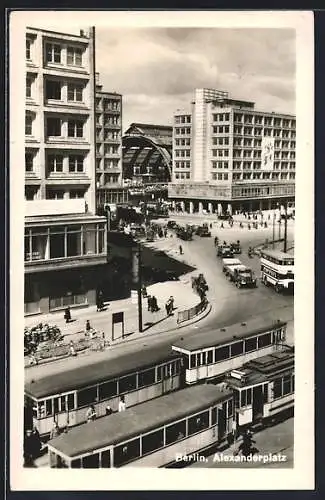 AK Berlin, Alexanderplatz, Teilansicht mit Strassenbahn