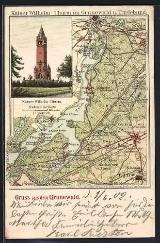 AK Berlin-Grunewald, Kaiser Wilhelm Turm im Grunewald und Umgebung