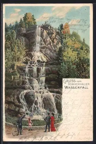 Lithographie Romkerhaller Wasserfall, Gesamtansicht