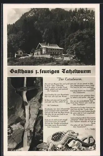 AK Oberaudorf, Gasthaus zum feurigen Tatzelwurm, Gedicht