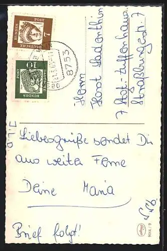 AK Briefmarkensprache: Hab mich lieb & Ich bin Dein, Liebespaar