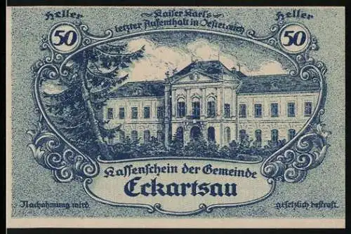 Notgeld Eckartsau 1920, 50 Heller, Schloss Eckartsau, letzte Residenz Kaiser Karls in Österreich