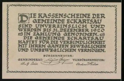 Notgeld Eckartsau 1920, 50 Heller, Schloss Eckartsau, letzte Residenz Kaiser Karls in Österreich