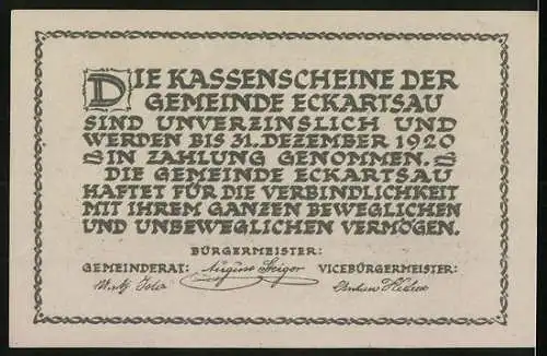 Notgeld Eckartsau 1920, 30 Heller, Schloss Eckartsau und Schrifttext