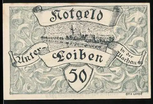 Notgeld Unter-Loiben 1920, 50 Heller, Ortsansicht in der Wachau, kunstvolles Design