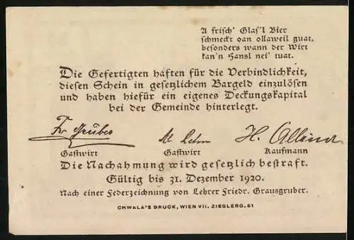 Notgeld Weiten 1920, 50 Heller, Burganlage und Statue, gültig bis 31. Dezember 1920