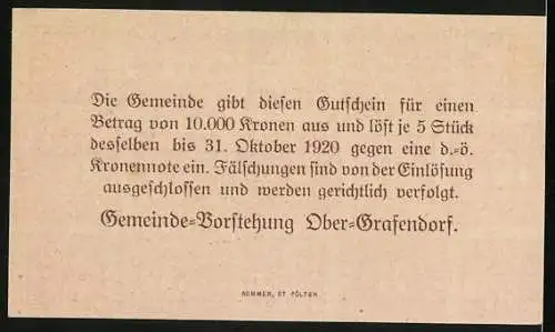 Notgeld Ober-Grafendorf 1920, 20 Heller, ländliche Dorfszene