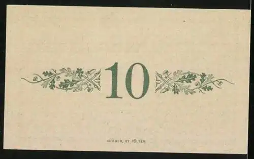 Notgeld Ober-Grafendorf 1920, 10 Heller, Landschaft mit Kirche und Eichenblättern