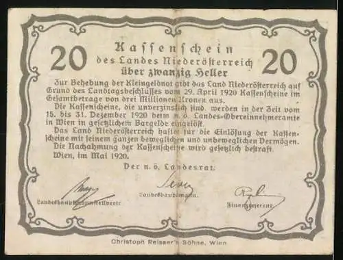 Notgeld Wien 1920, 20 Heller, Melk Stift mit Dampfschiff, Wappen und Seriennummer enthalten