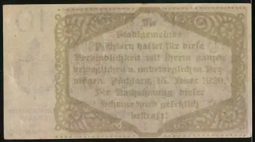 Notgeld Pöchlarn 1920, 10 Heller, Stadtansicht und Wappen, gültig bis 31. Dezember 1920