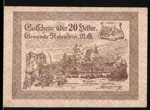 Notgeld Rabenstein 1920, 20 Heller, Burgruine und Landschaftsmotiv