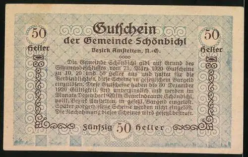 Notgeld Schönbichl 1920, 50 Heller, Bauer mit Pflug und Pferden auf dem Feld