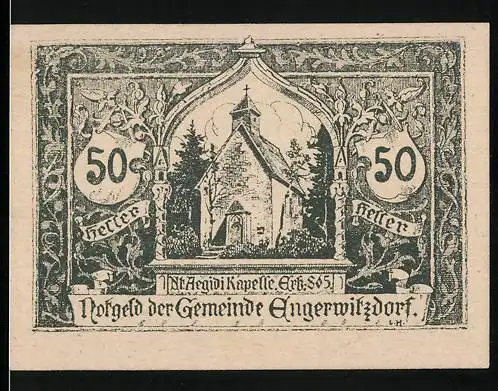 Notgeld Engerwitzdorf 1920, 50 Heller, St. Ägidi Kapelle, gotisches Motiv