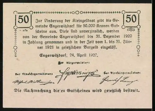 Notgeld Engerwitzdorf 1920, 50 Heller, St. Ägidi Kapelle, gotisches Motiv