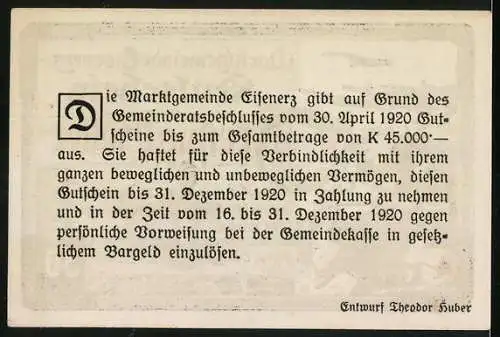 Notgeld Eisenerz 1920, 30 Heller, Stadtansicht und Landschaftsmotiv