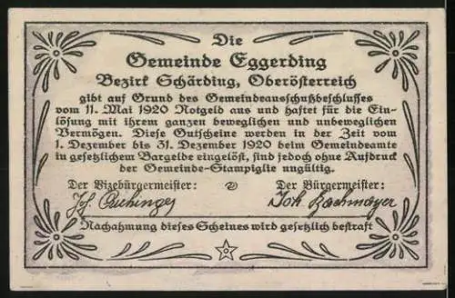 Notgeld Eggerding 1920, 30 Heller, Schloss Hackledt 1560