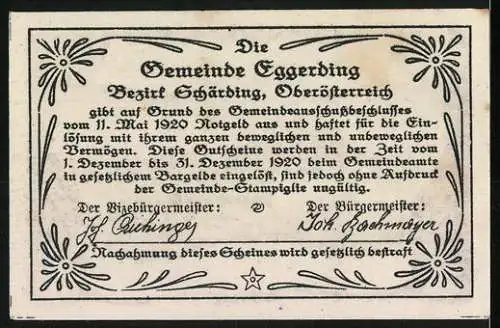 Notgeld Eggerding 1920, 30 Heller, Schloss Hackledt, Blumenrankenmuster