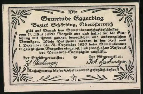 Notgeld Eggerding 1920, 30 Heller, Schloss Hackledt, florale Verzierungen