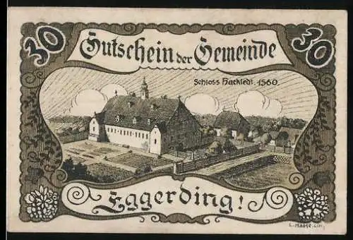 Notgeld Eggerding 1920, 30 Heller, Schloss Hackledt 1560, Gutschein der Gemeinde