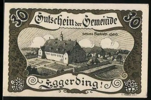 Notgeld Eggerding 1920, 30 Heller, Schloss Hackledt 1560