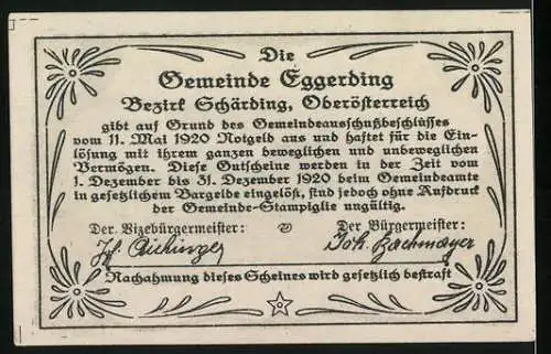 Notgeld Eggerding 1920, 30 Heller, Schloss Hackledt 1560