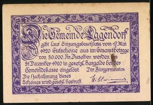 Notgeld Eggendorf 1920, 50 Heller, Dorflandschaft und florale Ornamente