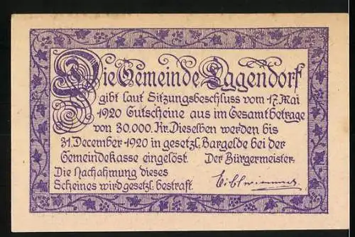 Notgeld Eggendorf 1920, 10 Heller, Fachwerkhaus und Blumenranken