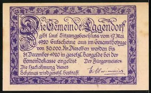 Notgeld Eggendorf 1920, 20 Heller, Schloss und Landschaftsmotiv, florale Verzierungen