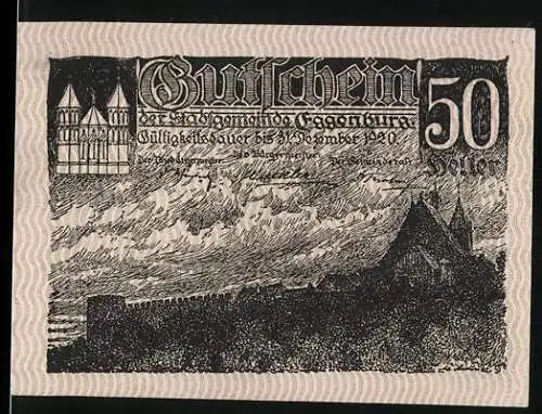 Notgeld Eggenburg 1920, 50 Heller, Burg und Stadtansicht, Stadtsiegel