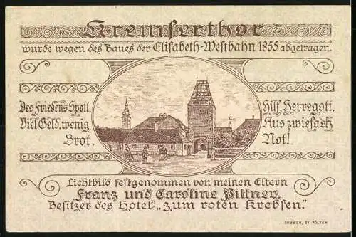 Notgeld St. Pölten, 50 Heller, Hotel Zum roten Krebsen und Kremsertor-Abbildung