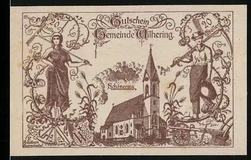 Notgeld Wilhering 1920, 20 Heller, Kirche und ländliche Figuren