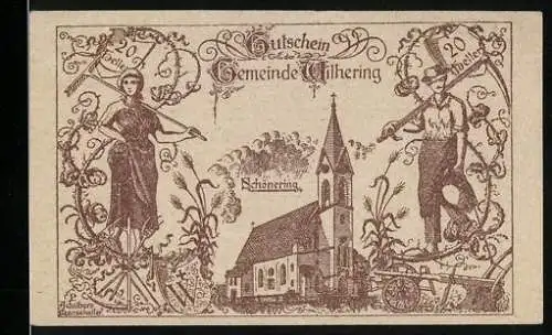 Notgeld Wilhering 1920, 20 Heller, Kirche und Figurenmotive