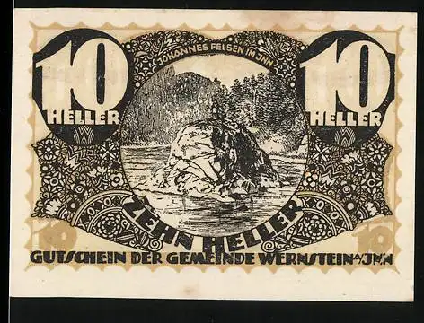 Notgeld Wernstein am Inn 1920, 10 Heller, Johannesfelsen-Motiv