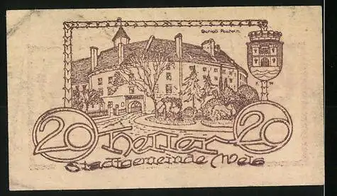 Notgeld Wels 1920, 20 Heller, Schlossansicht und Wappen, Carl Richter