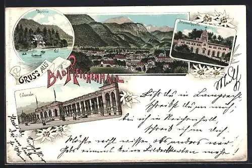 Lithographie Bad Reichenhall, Thumsee, Brunnenkapelle, Colonnade