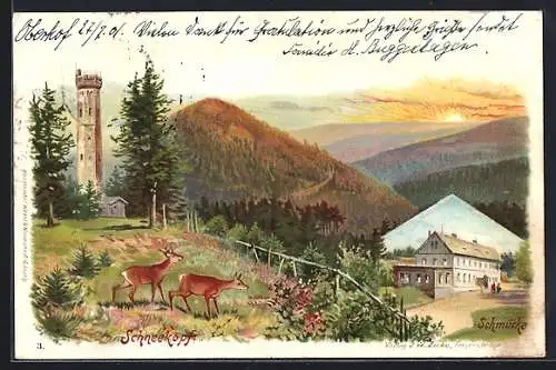 Lithographie Gehlberg, Gasthaus Schmücke, Schneekopf