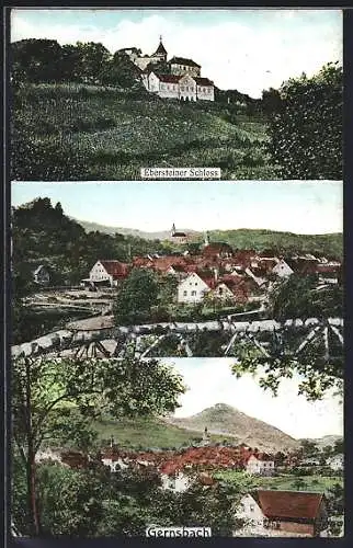 AK Gernsbach, Blick auf das Ebersteiner Schloss, Totalansichten