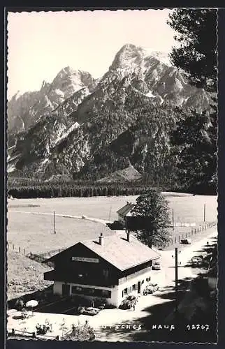 AK Almsee, Deutsches Haus vor Gebirgszug