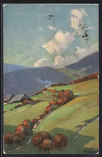 Künstler-AK Fritz Reiss: Herbst im Schwarzwald, Schönes Bergpanorama
