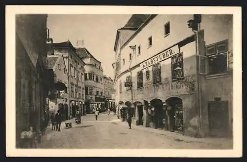 AK Krems /Wachau, Strassenpartie am Geschäft J. Badstuber