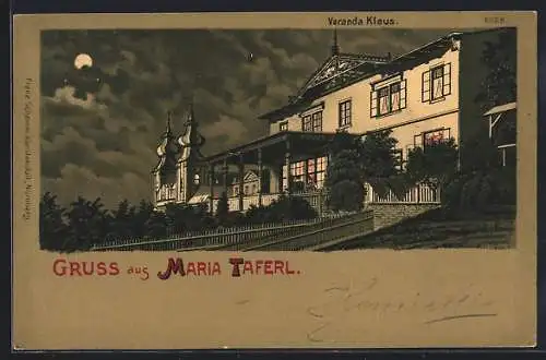 Mondschein-Lithographie Maria Taferl, Veranda Klaus im Vollmondlicht